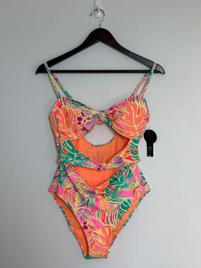 NOBO Orange Pink Green Tropical Cutout One-Piece Swim